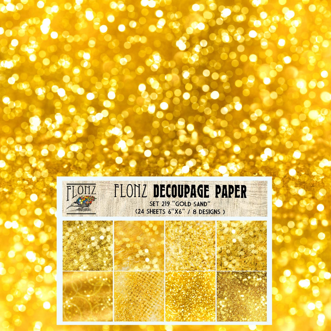 Decoupage Paper Pack (24 Sheets 6x6) Gold Sand # Vintage Styled Seamless Art Deco Pattern Paper for Decoupage, Craft and Scrapbooking