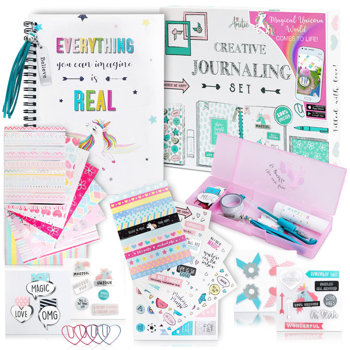 DIY Unicorn Journaling Set/Scrapbook Kit for Girls - Includes Scrapbooking Supplies Plus Augmented Reality Experience (STEM Toys) Use As Kids Planner, Organizer, Diary &amp; Craft Kits
