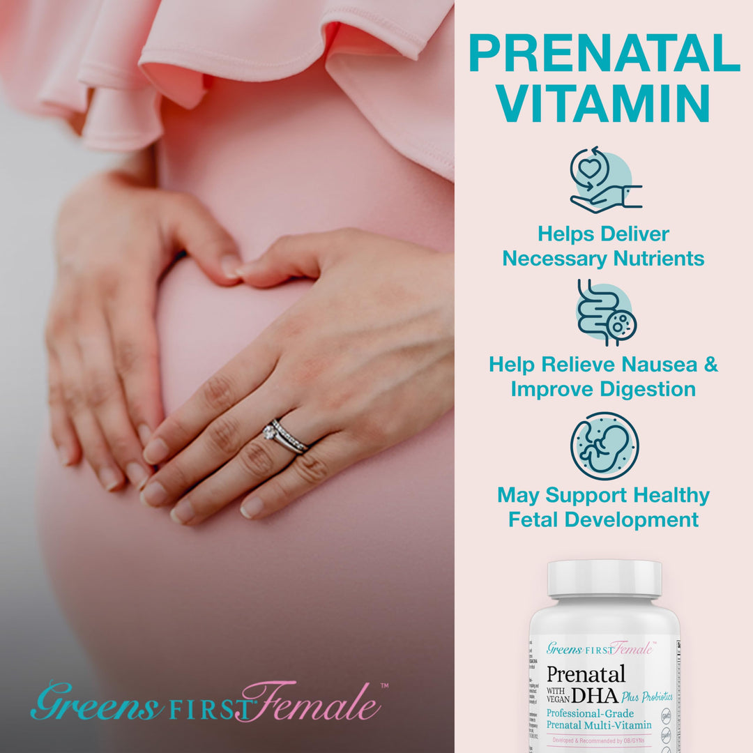 Female Prenatal Vitamin with Vegan DHA - Pregnancy Multivitamin Supplement - Supports Healthy Fetal Development - Natural Ingredients - with Ginger - 90 Capsules