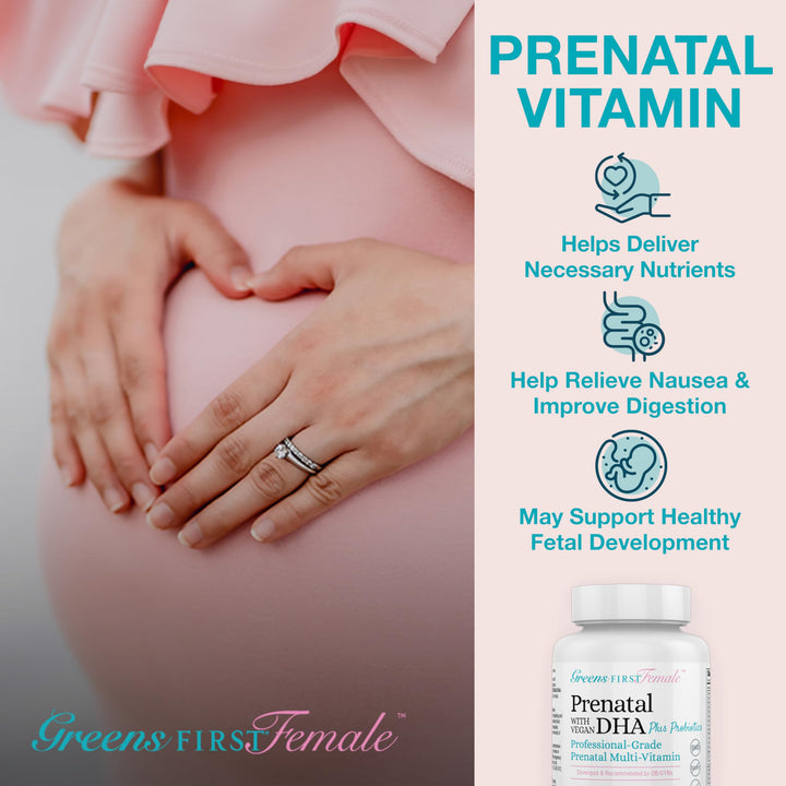 Female Prenatal Vitamin with Vegan DHA - Pregnancy Multivitamin Supplement - Supports Healthy Fetal Development - Natural Ingredients - with Ginger - 90 Capsules