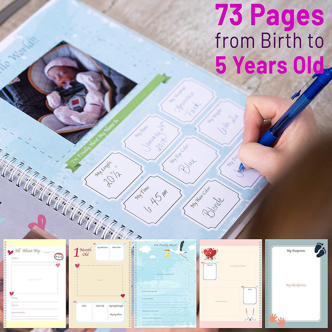 Little Growers Baby Memory Book WITH Keepsake Box, Baby Milestone Stickers AND Baby Footprint Kit - First 5 Years New Baby Scrapbook AND Photo Album, 5 Baby Shower Gifts in 1, for Newborn Boy or Girl