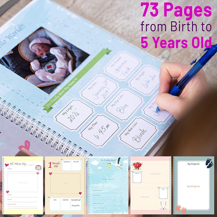 Little Growers Baby Memory Book WITH Keepsake Box, Baby Milestone Stickers AND Baby Footprint Kit - First 5 Years New Baby Scrapbook AND Photo Album, 5 Baby Shower Gifts in 1, for Newborn Boy or Girl