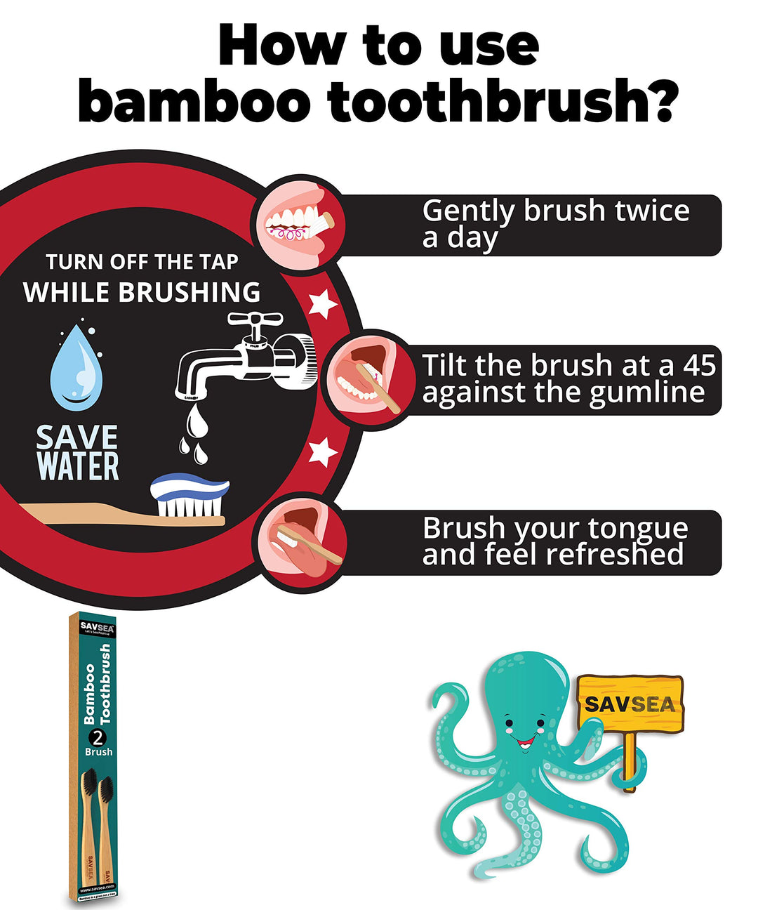 SavSea Bamboo toothbrush soft bristles| Eco Friendly wo
