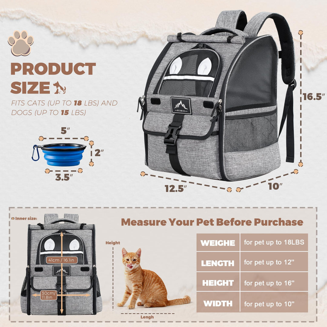 Pet Carrier Backpack for Dogs and Cats,Puppies,Ventilated Design Breathable Dog Carrier Backpack,Cat Bag for Hiking Travel Camping Outdoor Use,Gray