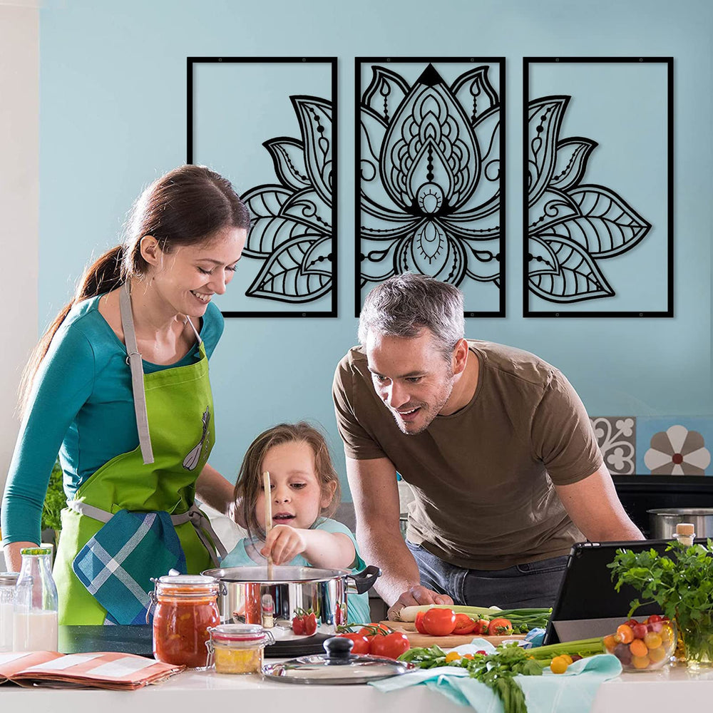 Large Lotus Flower Metal Wall Art 3-piece Set, Religion Faith Mandala Home Wall Decoration for Living Room, Bedroom, Office and Yoga Room