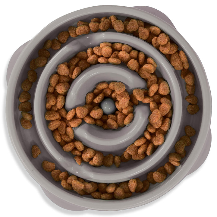 Fun Feeder Slo Bowl, Medium Slow Feeder Dog Bowl, 2 Cups, Gray