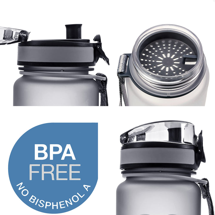 Best Sports Water Bottle - 32oz Large - Fast Flow, Flip Top Leak Proof Lid - Non-Toxic BPA Free - Safe &amp; Eco-Friendly - Quart (1L) - No Straw, Clear with Strap and Filter - Gym &amp; Workout Ready