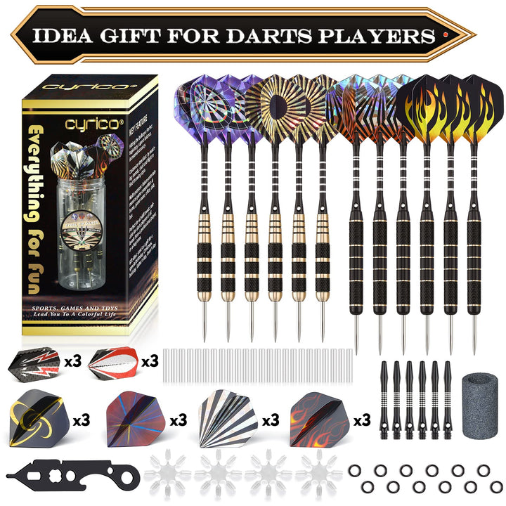 Darts Metal Tip Set, Professional Steel Tip Darts, 20 and 26 Grams Metal Darts Tips with Aluminum Shafts, Brass Barrels, Sharpener Tool Kit, Carrying Case, Extra Dart Flights and Other Accessories