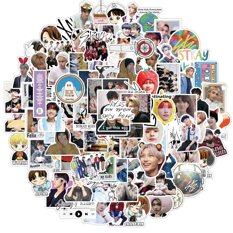 Stray Kids Cute Kpop Stickers Waterproof 100pcs, Korean Singer Stickers for Teens Laptop Luggage Travel Case Phone Water Bottles Car Scrapbook Bike Guitar Bumper