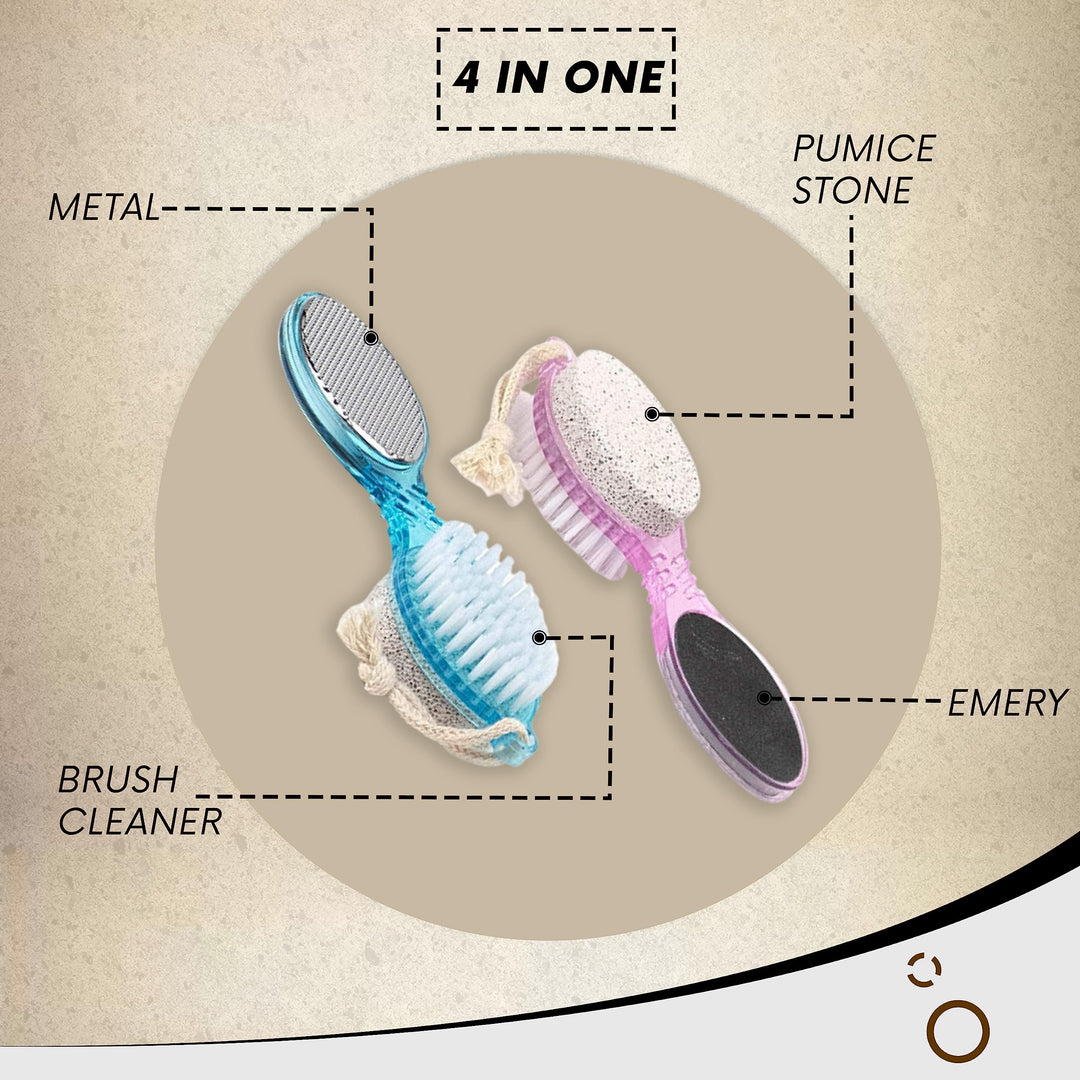 4 in 1 Pedicure Paddle Kit Tool with Pumice Stone for Feet, Toe Nail Cleaning Brush, Metal File and Emery Board, Manicure Pedicure Set (1 Pack)