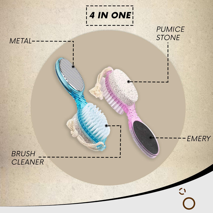 4 in 1 Pedicure Paddle Kit Tool with Pumice Stone for Feet, Toe Nail Cleaning Brush, Metal File and Emery Board, Manicure Pedicure Set (1 Pack)