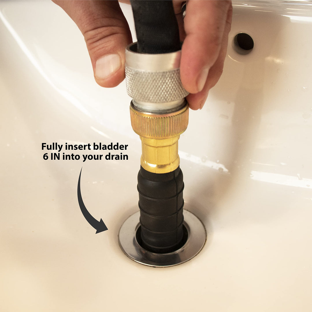 Hydro Pressure Drain Cleaning Bladder - Fits 1 to 2 Drain Pipes - Unclogs Stubborn Blockages in Bathroom Sinks, Shower Drains, Bathtubs, Plumbing Pipes