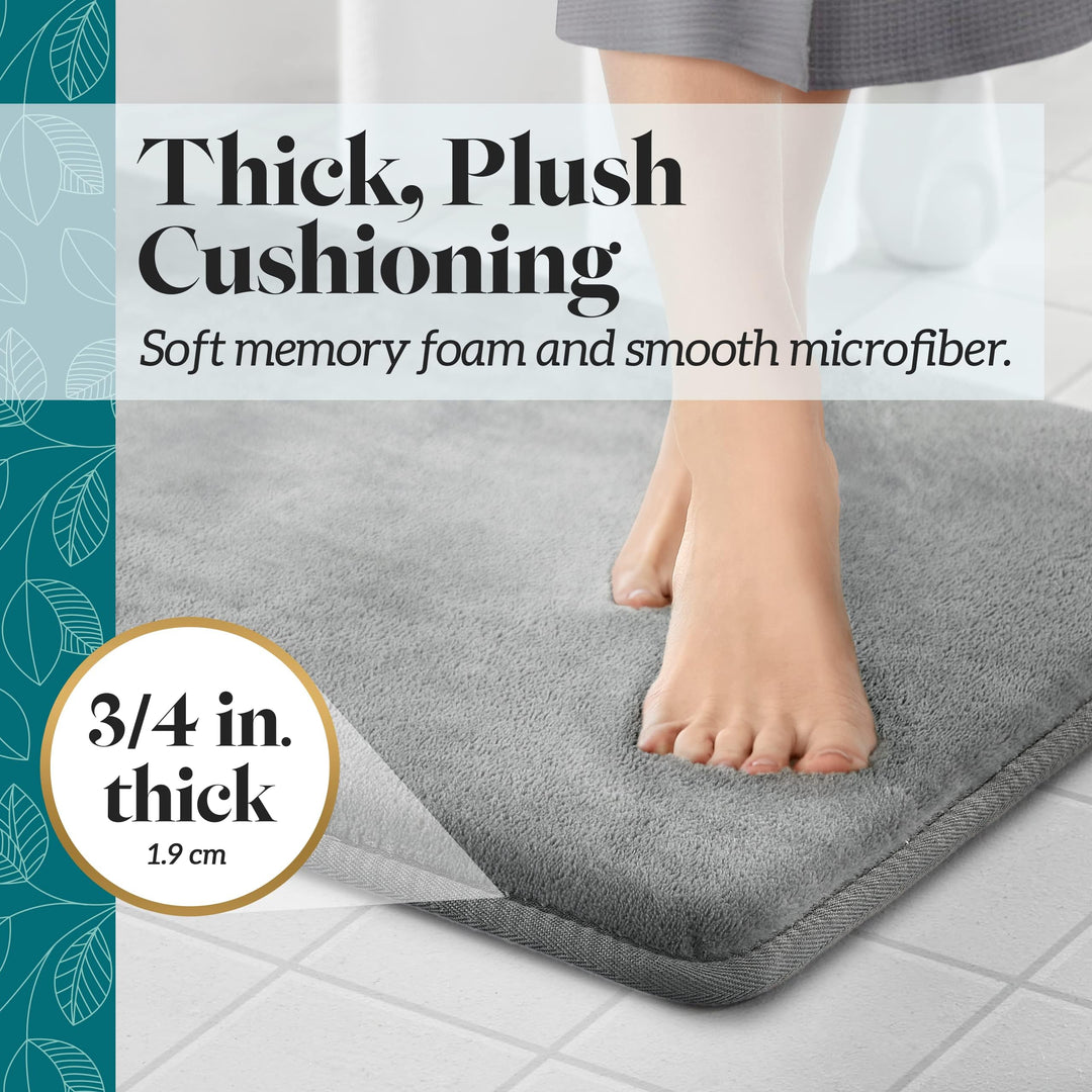 Bath Mats, Non Slip - Grey 17 x 24 Memory Foam Bathroom Rugs - Quick Dry