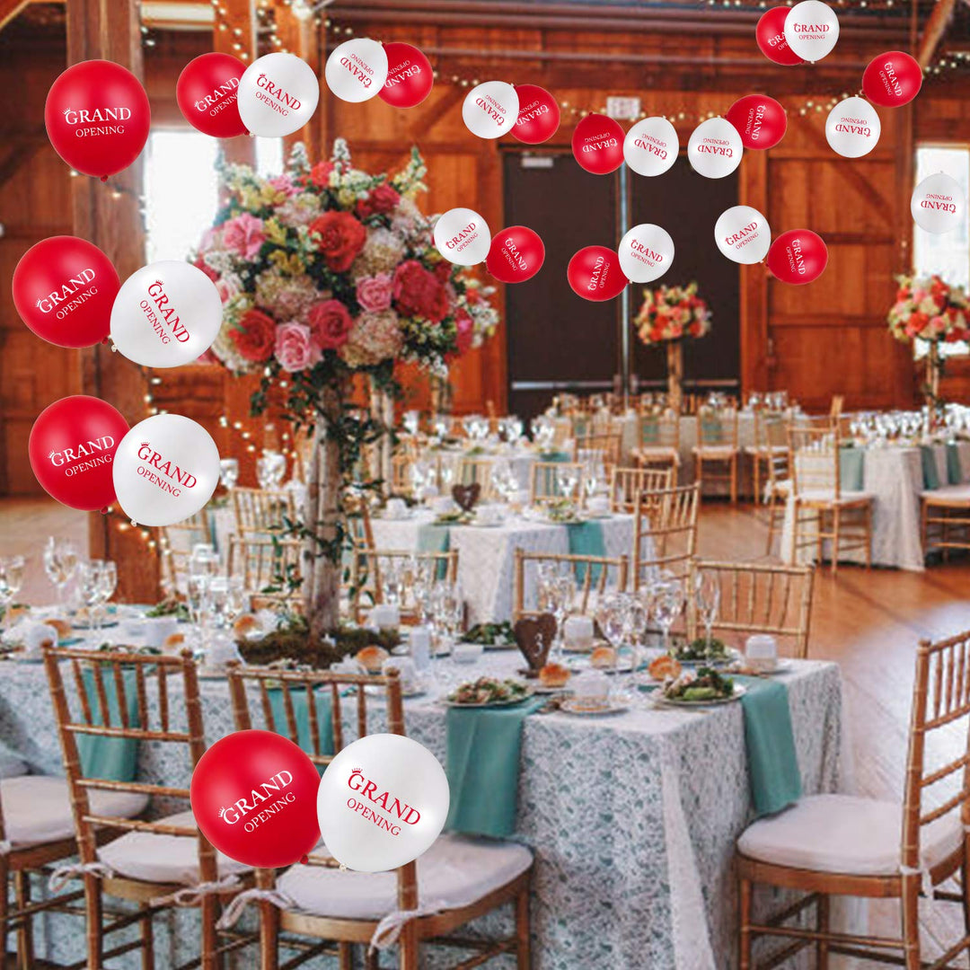 60 Pieces Grand Opening Balloons 12 Inch Double Side Celebrate Business Latex Balloons with 3 Pieces White Balloon Ribbons for Ceremony Decoration