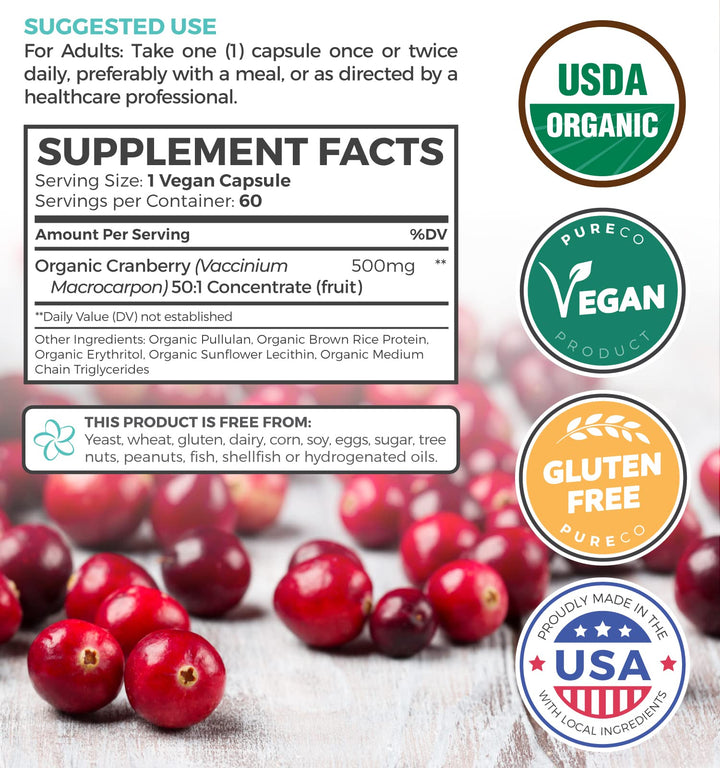 Organic Cranberry Pills - 50:1 Concentrate Equals 25,00