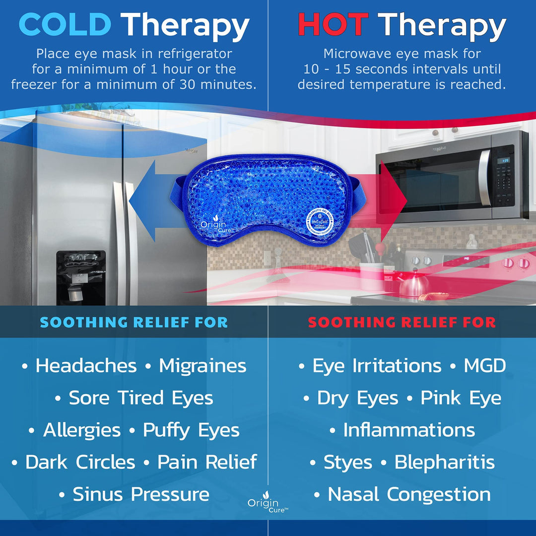 Origin Cure Blue Gel Eye Mask Hot and Cold – Cooling Gel Eye Mask for Puffy Eyes, Dark Circles, Dry Eyes, Allergies, Sinuses, Migraines – Reusable Compress for Stress, Styes, Swelling, and Pain Relief