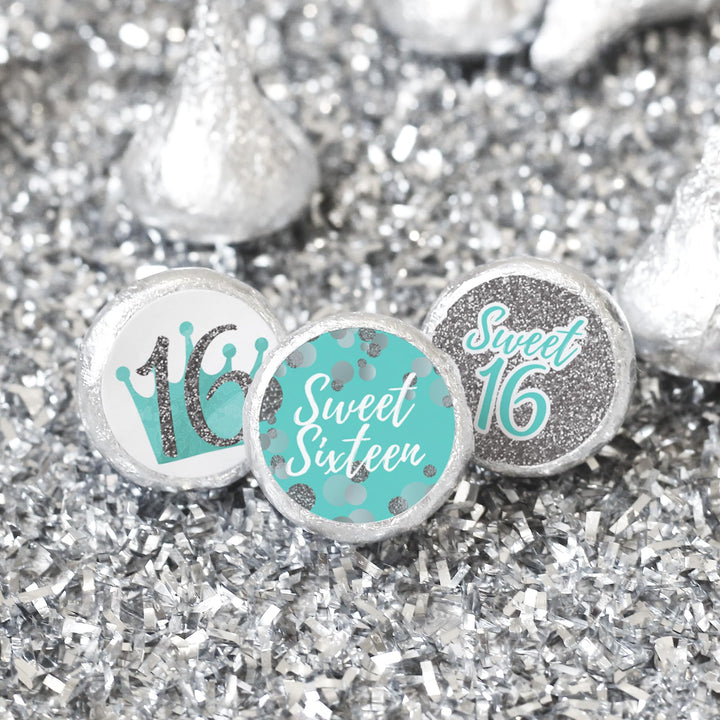 Sweet 16 Party Favor Stickers, 324 Count - Blue and Silver 16th Birthday Party Decorations, Sweet Sixteen Party Favors