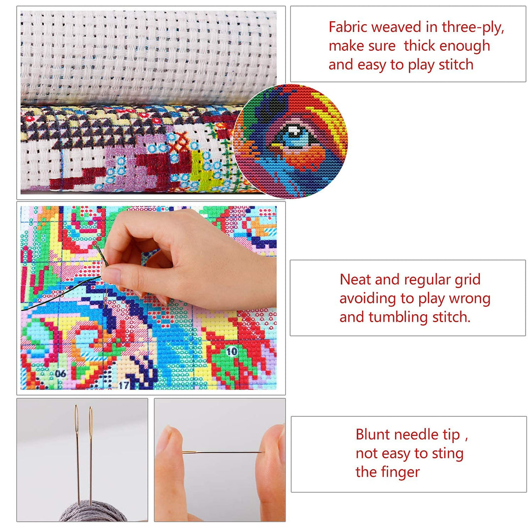 Stamped Cross Stitch Kits for Beginners Full Range of Crossstitching Kits Preprinted Pattern for Kids or Adults, Embroidery Needlepoint Starter Kits 14CT 2 Strands-Butterflies Rose,10.2&#39;&#39;x11.8&#39;&#39;