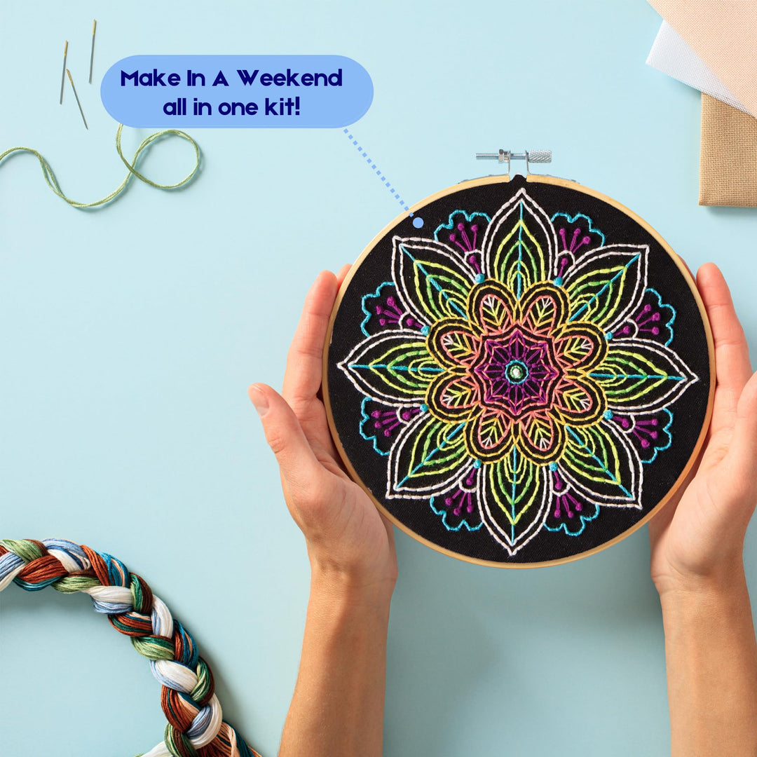 Leisure Arts Embroidery Kit 6 Neon Mandala- cross stitc