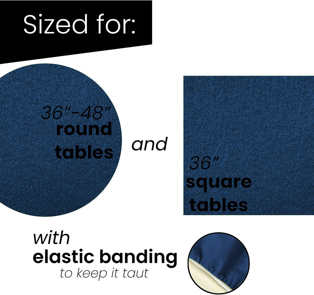 Felt Card Table Game Cover Blue Round Fitted Tablecloth Poker Table Topper Elastic 36 or 42 in to 48 inches (Blue, 36)