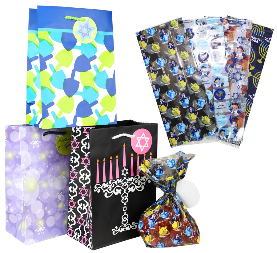 Iconikal Hanukkah Gift Bag Set, 10 Medium Bags, 10 Shee