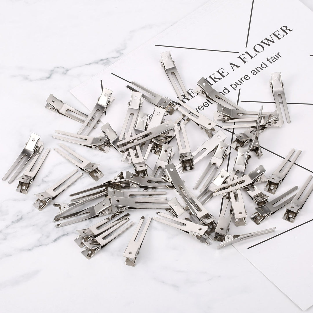 50 Packs 1.8 Inches Hairdressing Double Prong Pin Curl Setting Section Hair Clips Metal Alligator Clips Silver Hairpins for Hair Extensions