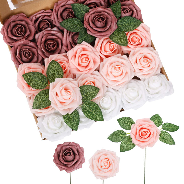 LIVILAN Purple Roses Artificial Flowers White Fake Rose