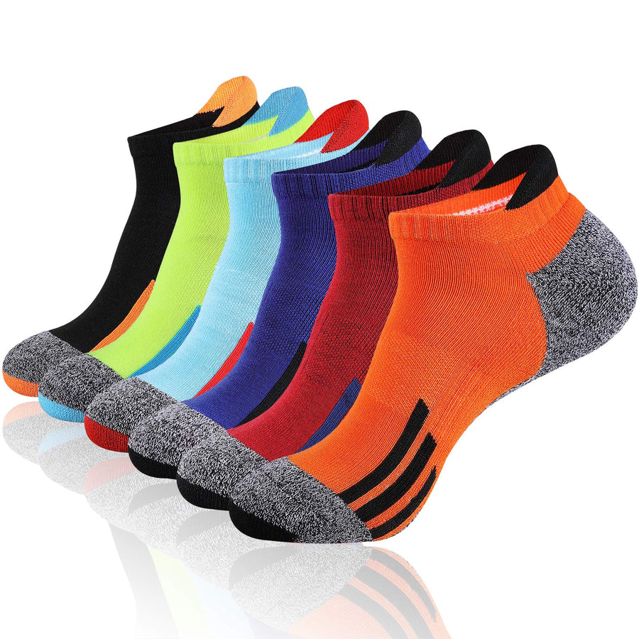 Mens Ankle Athletic Sports Running Low Cut Socks for Men Cushion 6 Pairs,Colorful,Sock Size 10-13