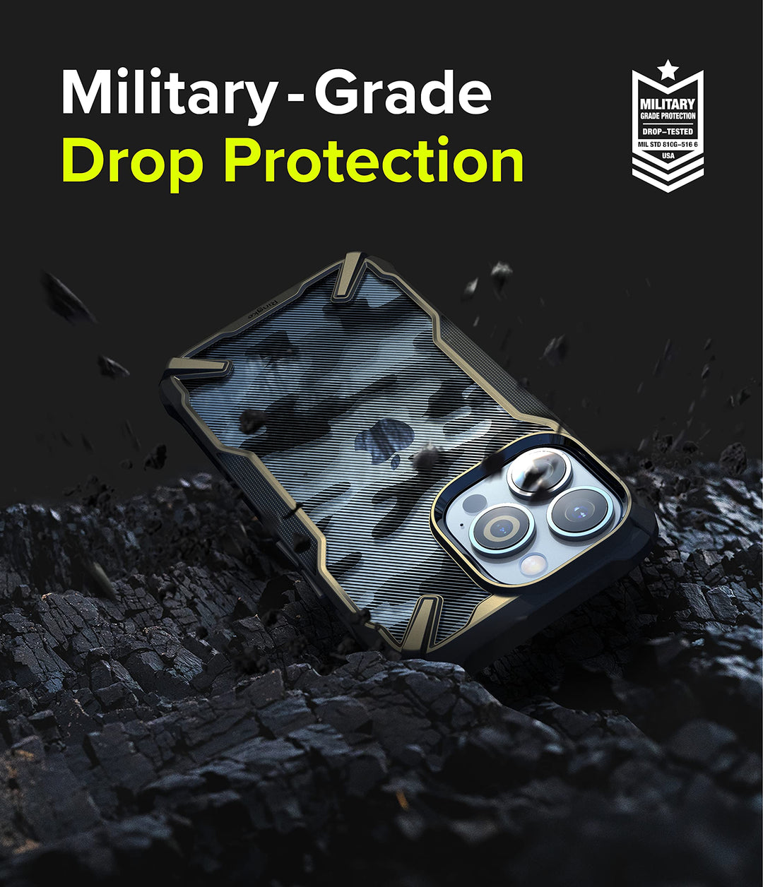 Fusion-X Compatible with iPhone 13 Pro Max Case, Camouflage Design Hard Back Heavy Duty Shockproof Advanced Protective TPU Bumper Phone Cover - Camo Black