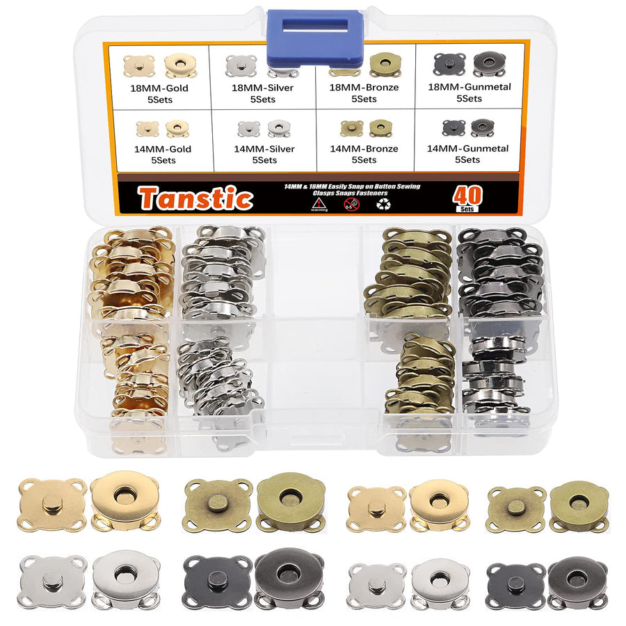 40 Sets 4 Color 14MM 18MM Magnetic Button Sewing Clasps Snaps Fasteners, Sew in Magnetic Plum Blossom Bag Button Snaps for Purses Bags Clothes