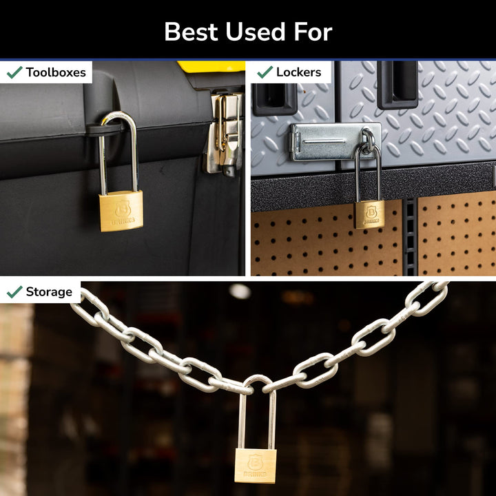 - 40mm Solid Brass Keyed Padlock with 2.5” Shackle Clearance, (171-42001)