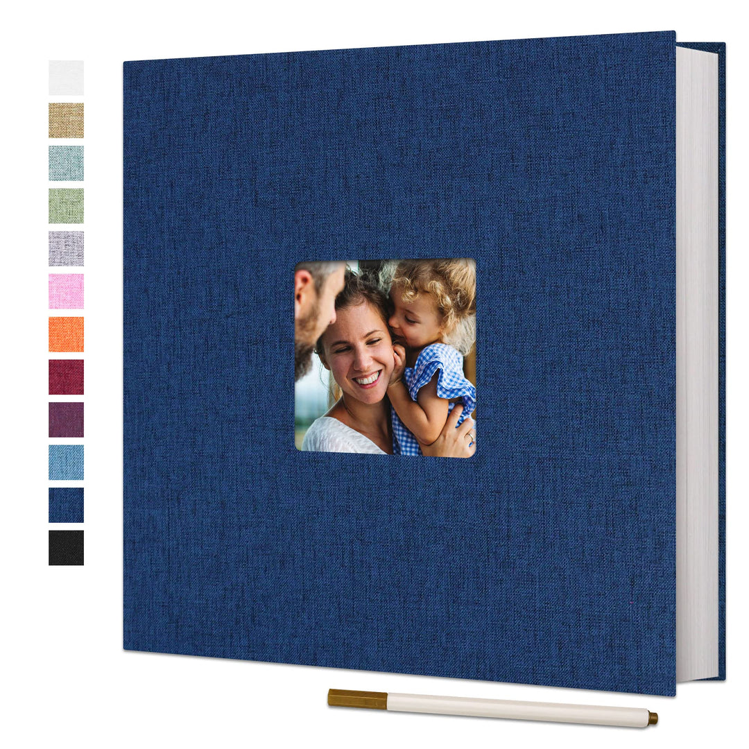 Large Photo Album Self Adhesive for 4x6 8x10 10x12 Pictures Linen Scrapbook Album DIY 60 Blank Pages with A Metallic Pen