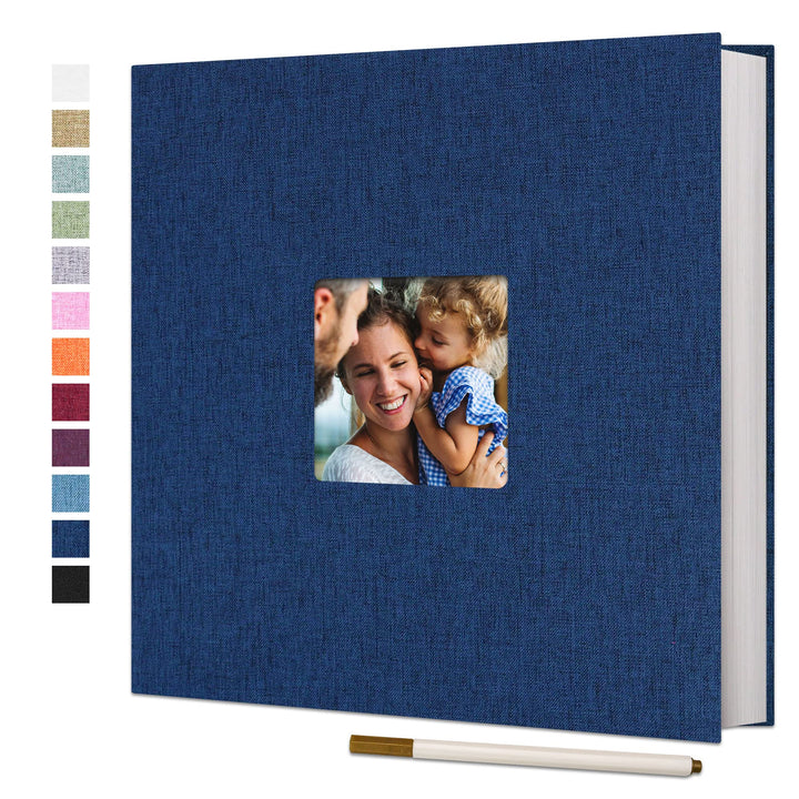 Large Photo Album Self Adhesive for 4x6 8x10 10x12 Pictures Linen Scrapbook Album DIY 60 Blank Pages with A Metallic Pen