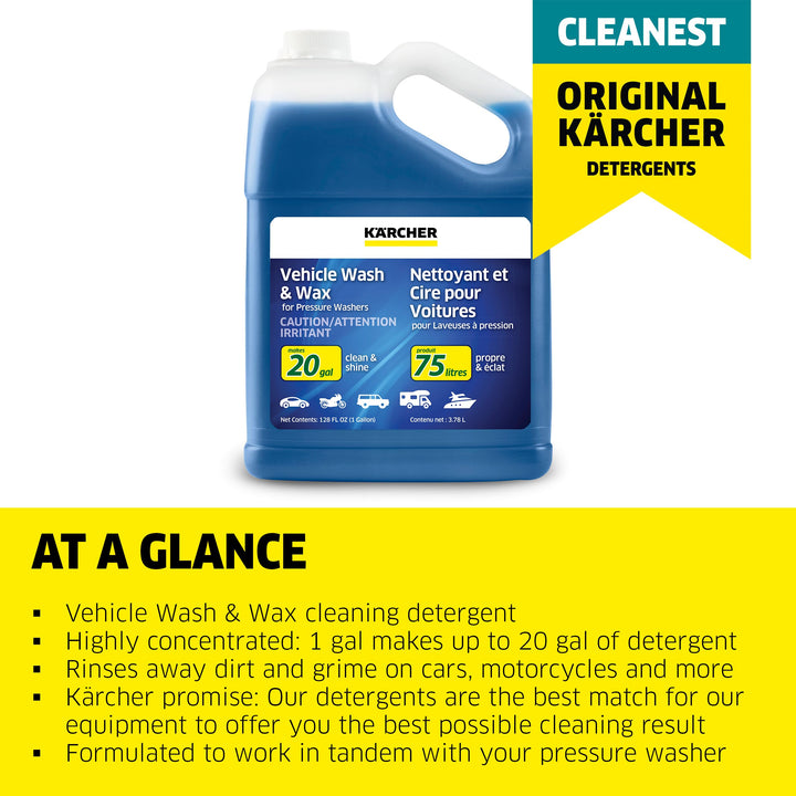 Vehicle Wash and Wax Pressure Washer Detergent - Pressure Washer Soap for Cars, Bikes, Trucks, Boats and More - 1 Gallon