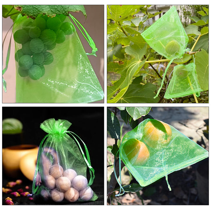 100 Pieces Green Fruit Protection Bags- 6x8 Inch Fruit Netting Bags with Drawstring,Garden Fruit Cover Mesh Bag to Protect Plants from Pest Birds Squirrels