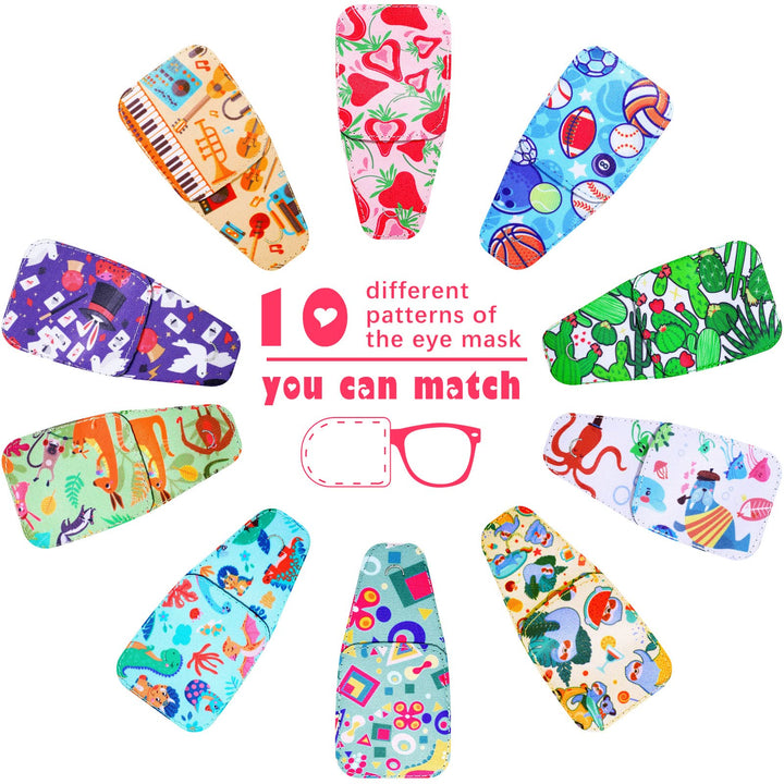 10 Pack Eye Patches for Kids Glasses to Cover Either Eye Fabric Patch with Cute Patterns, 10 Assorted Styles, 4.5 x 2.2 Inch(Fresh Style)