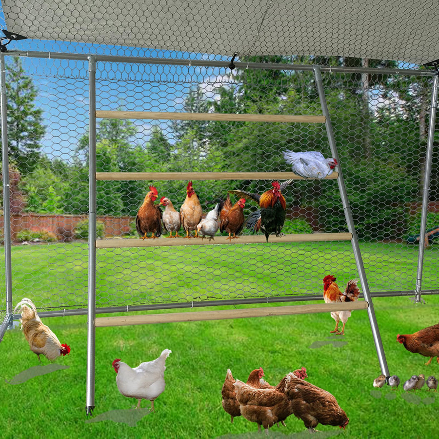 Large Chicken Coop Walk-in Metal Poultry Cage House Rabbits Habitat Cage Spire Shaped Coop with Waterproof and Anti-Ultraviolet Cover for Outdoor Backyard Farm Use (9.8' L x 26.2' W x 6.56' H)