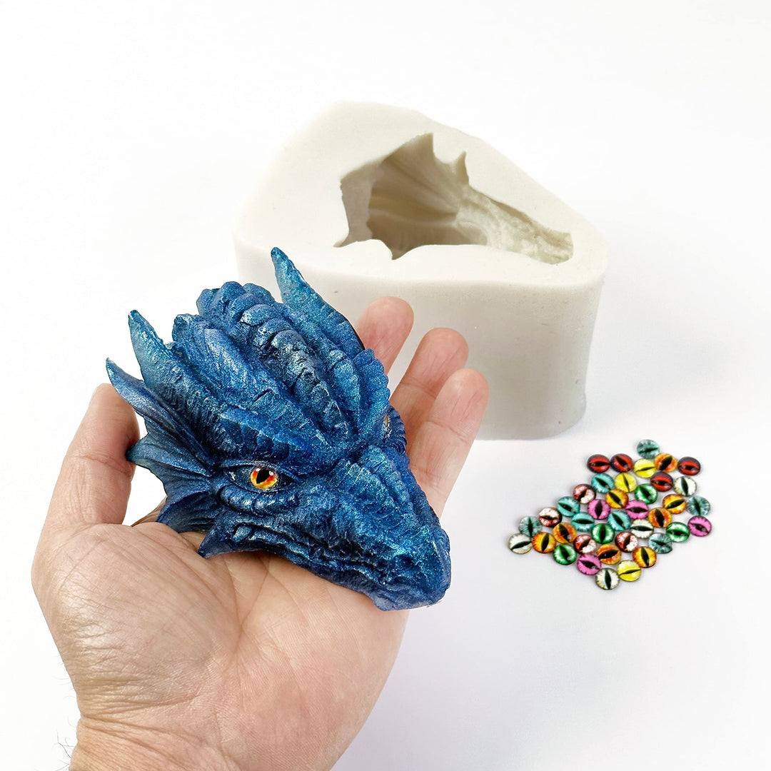 Dragon Head Mold Resin 3D Large Dragon Silicone Molds for Epoxy Resin, Fondant Cake Decorating, Soap, Candle, Concret, Cement, Polymer Clay (with 20 Pairs Dragon Eyes)