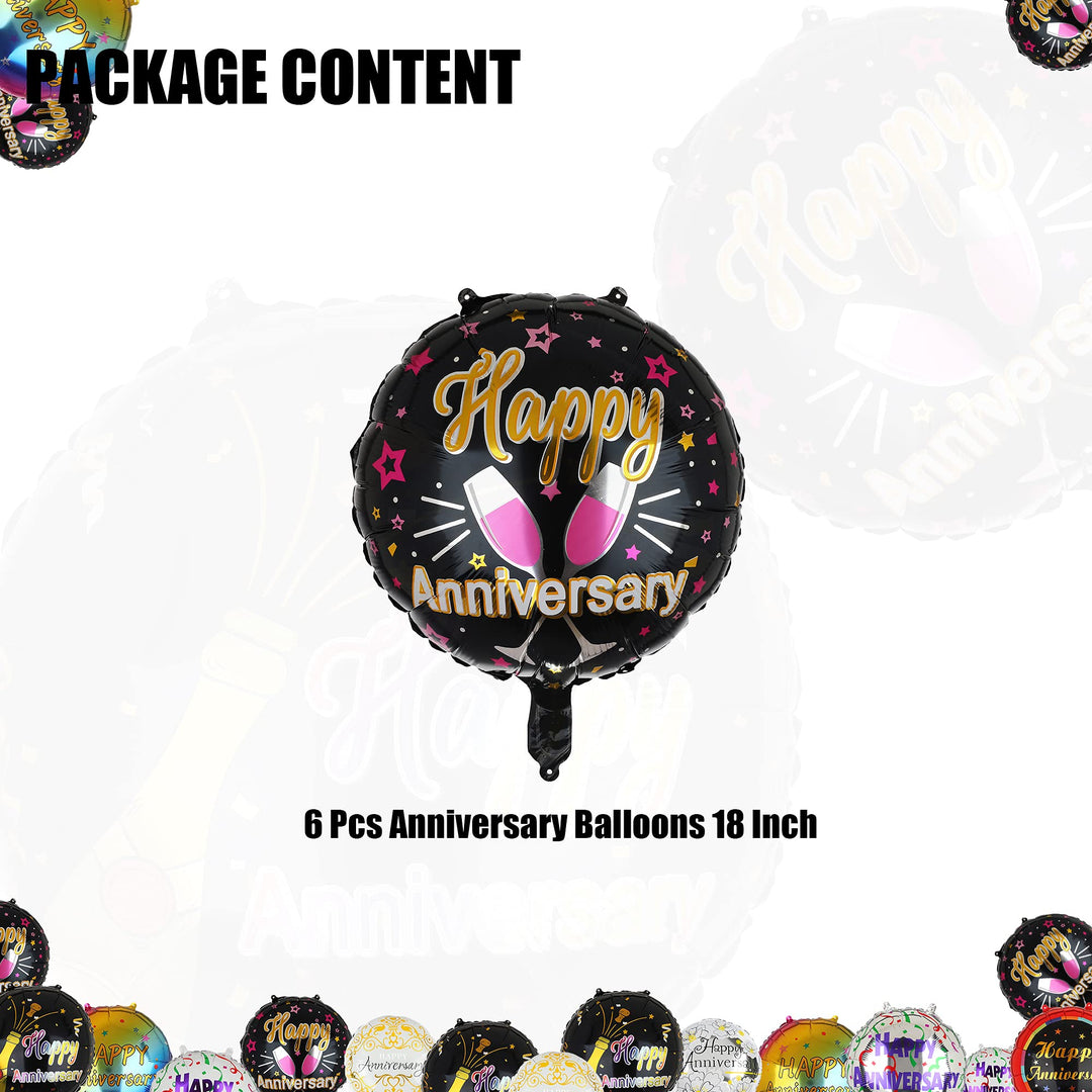 6 Pcs Anniversary Mylar Balloons Round Foil Helium Balloon Happy Birthday Party Decorations Supplies 18 Inch