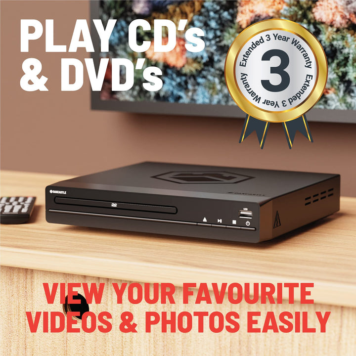 DVD100 DVD Player for TV | Multi Region HD 1080P DVD Player | HDMI or RCA AV Cable TV Connection | USB MP3 and CD Playback I Slim Design I Easy Controls Remote Controlled DVD Player