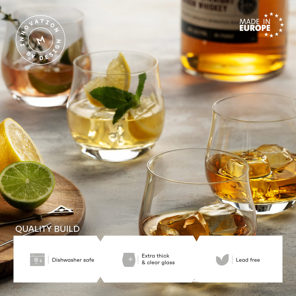 Whiskey Bar Glasses Set of 6 | Luxurious 10 Ounce Old Fashioned Glassware Set | Our Scotch & Bourbon Glass Tumblers Make A Great Gift Idea For Cocktail Enthusiasts |Rock Glasses Made in Europe