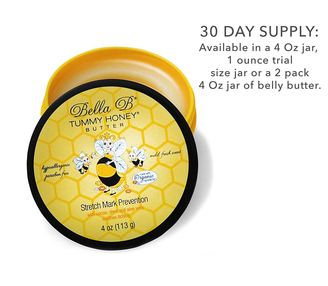 BELLA B Tummy Honey Butter 4 oz 1 Pack - Tummy Butter with Natural &amp; Organic Ingredients - Pregnancy &amp; Baby Safe - Use Daily for Fading Stretch Marks