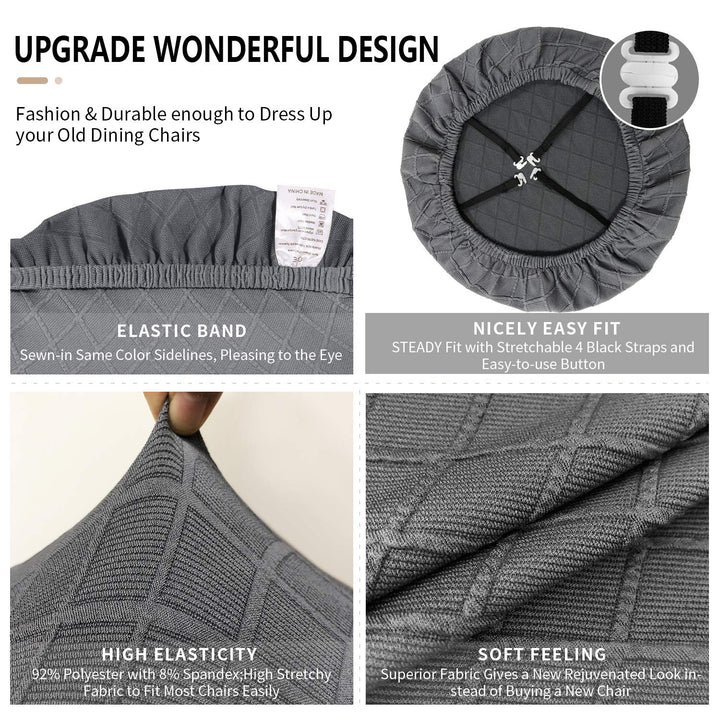 Gute Chair Seat Covers, Dining Room Chair Seat Covers with Ties, Stretch Jacquard Chair Covers Protectors for Dining Room Kitchen Chairs - 6 Pcs, Rhombic-Grey