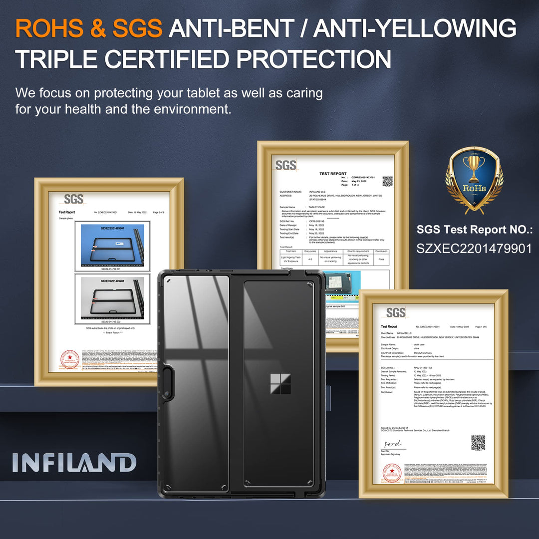 Case Compatible with Microsoft Surface Pro 8, High Clear Transparent Shockproof Robust Portable Protective Case Multi-Angle Adjustable Stand for Surface Pro 8 13 Inch 2021 Tablet, Black