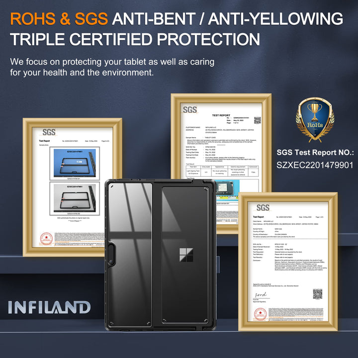 Case Compatible with Microsoft Surface Pro 8, High Clear Transparent Shockproof Robust Portable Protective Case Multi-Angle Adjustable Stand for Surface Pro 8 13 Inch 2021 Tablet, Black