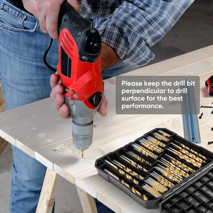 99PCS Titanium Coated Drill Bit Set, 135 Degree Tip HSS Bits Kit with Storage Case for Aluminum, Copper, Soft Alloy Steel, Wood, Plastic Size from 1/16 to 3/8