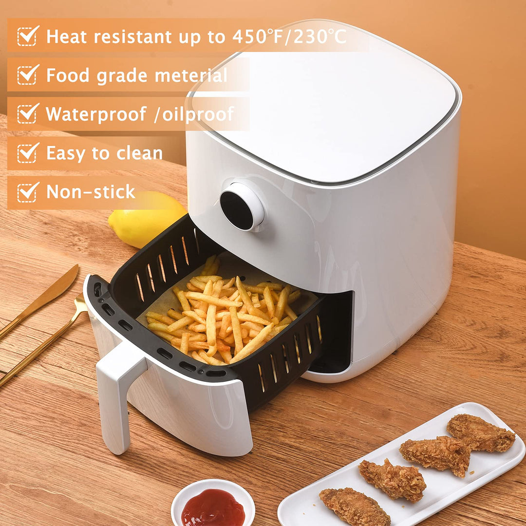 AW&amp;SH Air Fryer Liners, 200pcs 7.5 inch Square Unbleached Air Fryer Disposable Paper Liner, Food Grade Parchment Paper for Baking Roasting Microwave, Oil-Proof, Water-Proof, Non-Stick