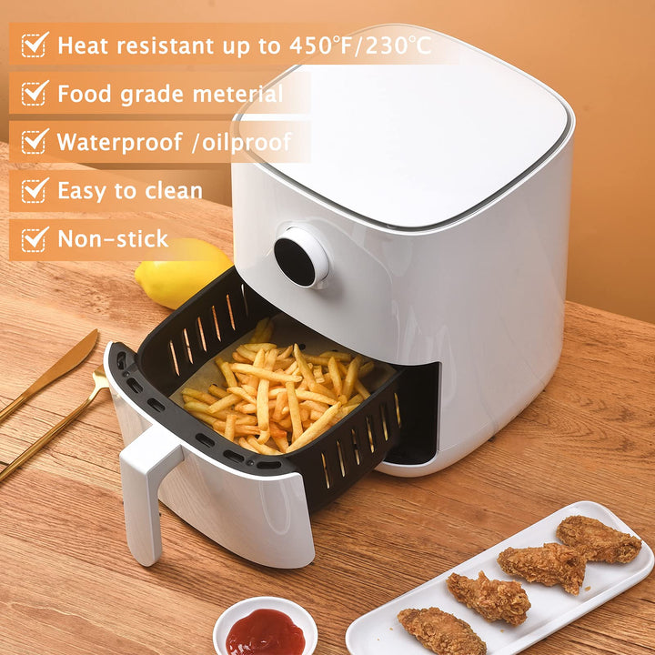 AW&amp;SH Air Fryer Liners, 200pcs 7.5 inch Square Unbleached Air Fryer Disposable Paper Liner, Food Grade Parchment Paper for Baking Roasting Microwave, Oil-Proof, Water-Proof, Non-Stick