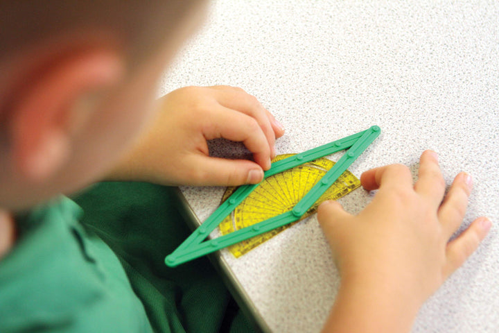 LEARNING ADVANTAGE GeoStix Basic Set - 80 Construction Sticks - 24 Activity Cards - 2 Protractors - Build 2D Shapes and Measure Angles - Teach Geometry with Construction