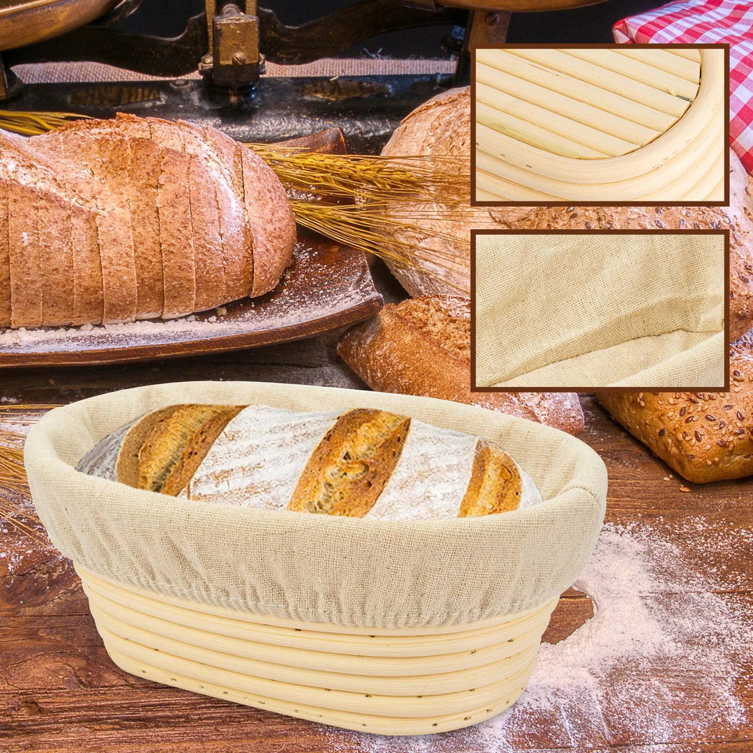 2 PCS 8 inch Oval Long Banneton Brotform Bread Dough Proofing Rising Rattan Basket &amp; Liner for Professional &amp; Home Bakers